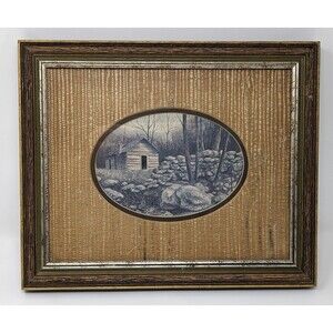 BALE'S CABIN 1978 PRINT DON RINGSTROM WOODEN MATTED FRAMED